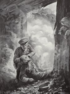 Il sergente John Raynes mette il casco anti-fumo al sergente Ayres dopo l